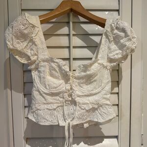 For Love And Lemons White Eyelet Puff Sleeve Blouse